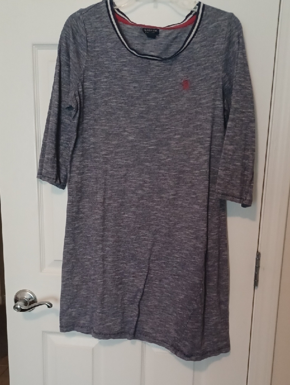 × U.S. Polo Assn. Heather Gray & Navy 3/4 Long Sleeve Dress Women's Size Large - Picture 2 of 7